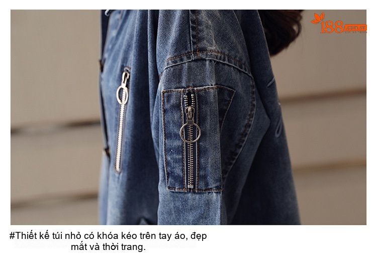 Áo Khoác Jean Nữ Dáng Dài Form Rộng Phong Cách Hàn Quốc Màu Xanh Jean chi tiết 17