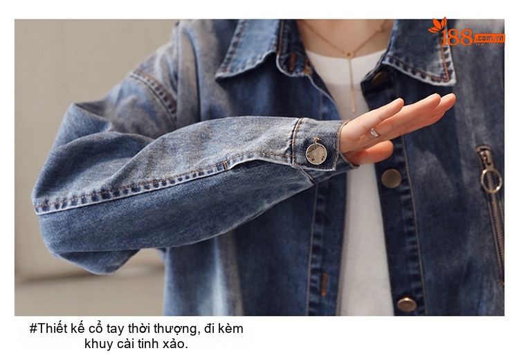 Áo Khoác Jean Nữ Dáng Dài Form Rộng Phong Cách Hàn Quốc Màu Xanh Jean chi tiết 18