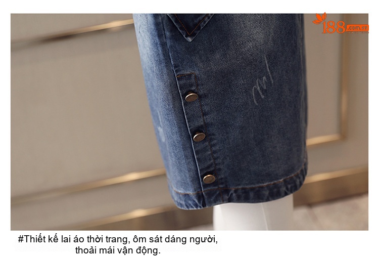 Áo Khoác Jean Nữ Dáng Dài Form Rộng Phong Cách Hàn Quốc Màu Xanh Jean chi tiết 19