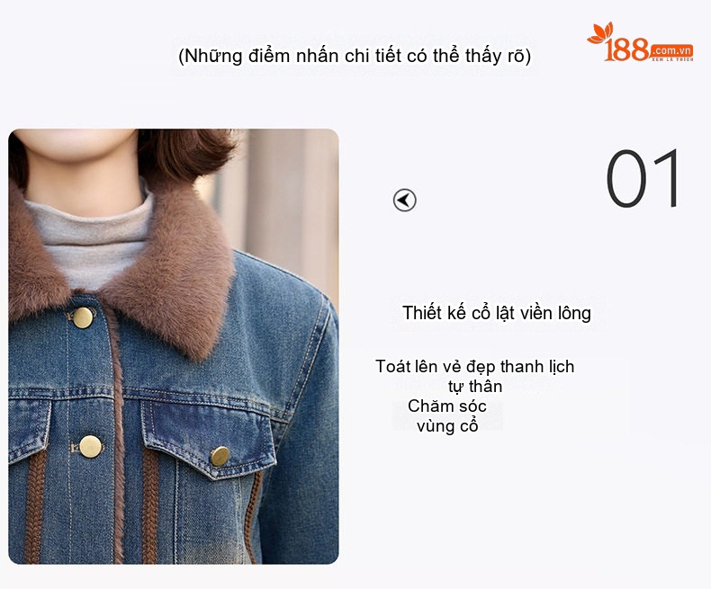 Áo Khoác Jean Nữ Lót Lông Dày Dặn Cổ Lông Màu Xanh chi tiết 9
