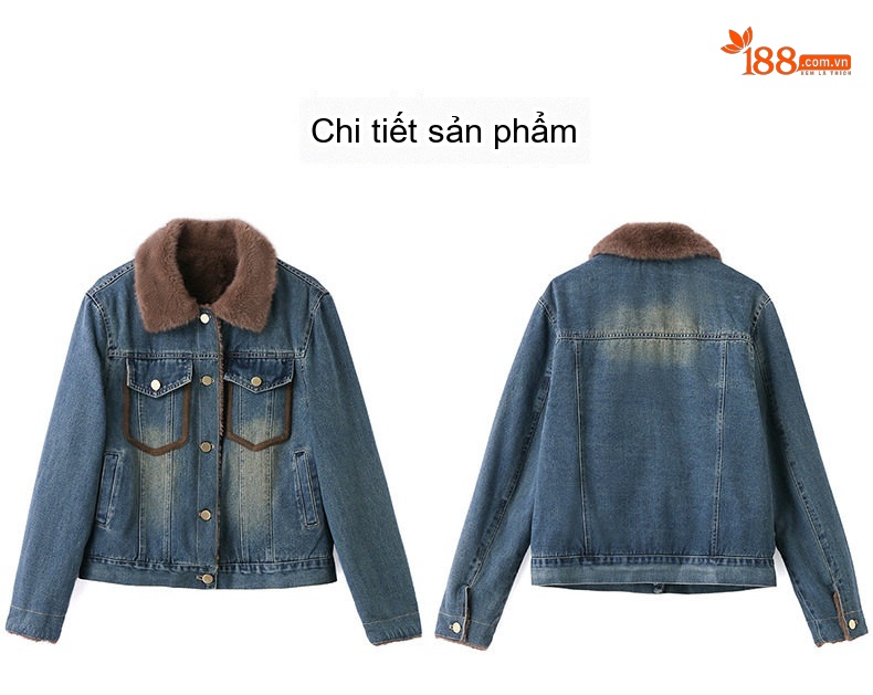 Áo Khoác Jean Nữ Lót Lông Dày Dặn Cổ Lông Màu Xanh chi tiết 28