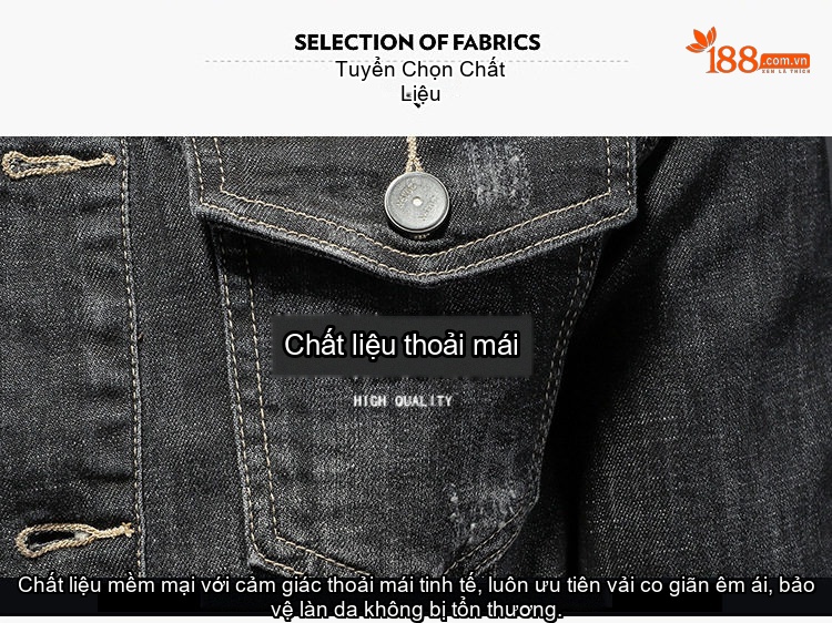 Áo Khoác Jeans Nam Dáng Ôm Co Giãn Màu Đen Xám chi tiết 2