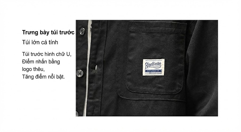 Áo Khoác Kiểu Sơ Mi Nam Cotton Dáng Rộng Phong Cách Nhật Bản Tay Dài Màu Xanh Rêu, Nâu, Trắng, Đen chi tiết 24