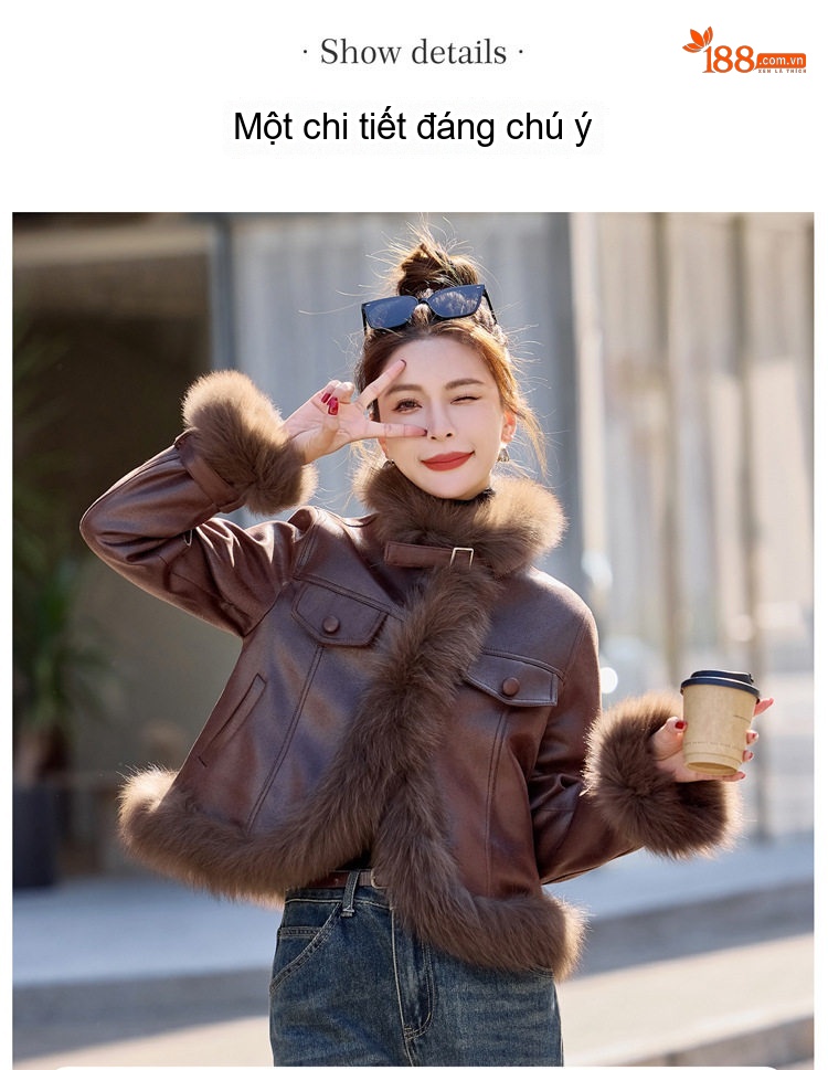 Áo Khoác Lông Cáo Da Lộn Lót Lông Vũ Nữ Thiết Kế Sang Trọng Màu Trắng, Nâu chi tiết 15