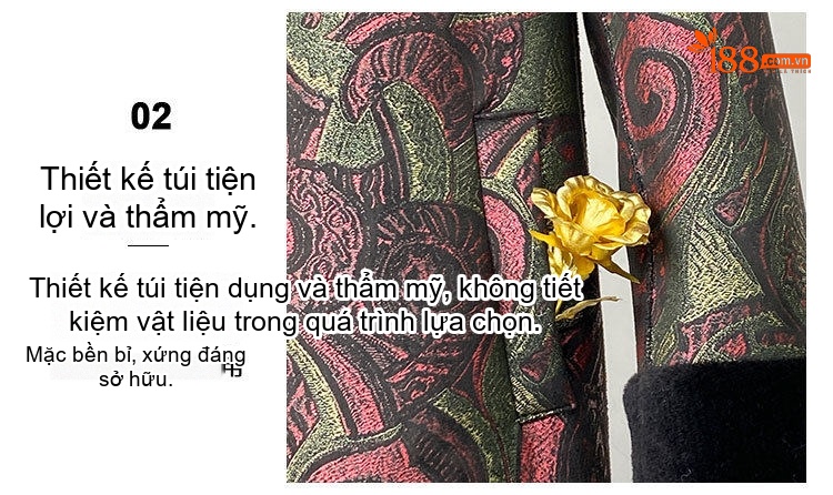 Áo Khoác Lông Cừu Cổ Lông Chồn Dáng Dài Trung Niên Mùa Đông Màu Vàng, Đỏ, Xanh, Đen chi tiết 4