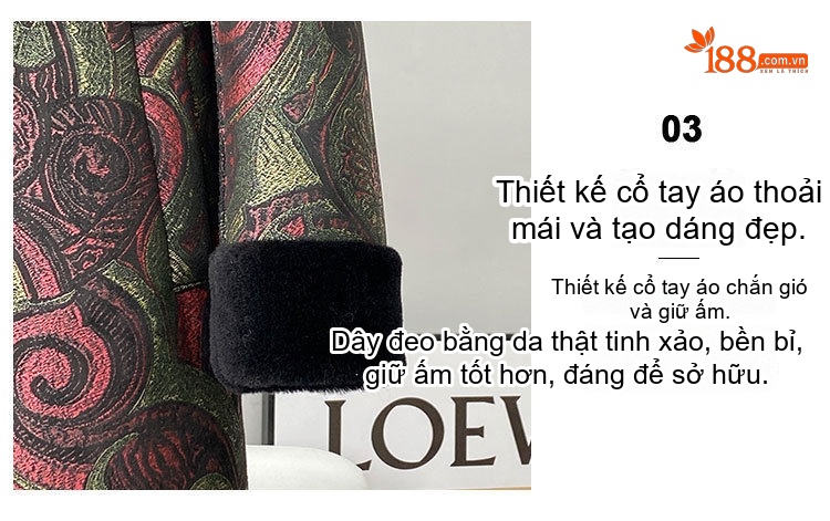 Áo Khoác Lông Cừu Cổ Lông Chồn Dáng Dài Trung Niên Mùa Đông Màu Vàng, Đỏ, Xanh, Đen chi tiết 5