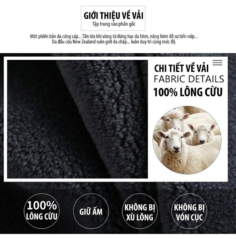 Áo Khoác Lông Cừu Dáng Dài Cổ Lông Chồn Cho Mẹ Trung Niên Màu Đỏ, Đen, Hồng, Nâu chi tiết 1