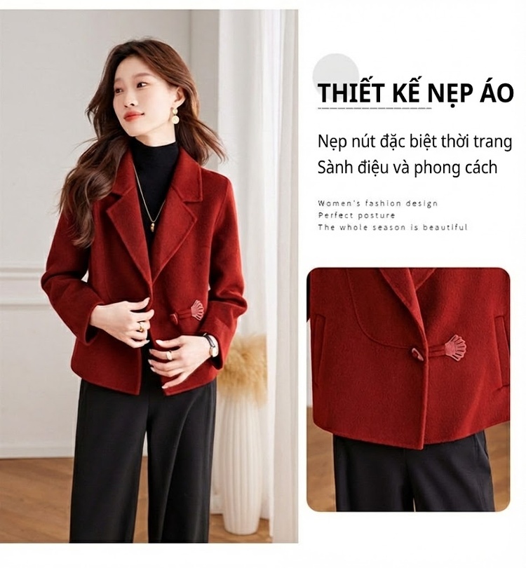 Áo Khoác Lông Cừu Dáng Ngắn Thời Trang Thu Đông Màu Đỏ, Kem, Nâu, Xám chi tiết 8