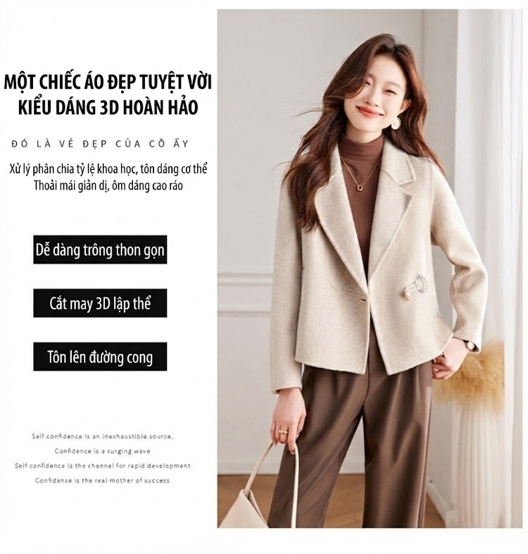 Áo Khoác Lông Cừu Dáng Ngắn Thời Trang Thu Đông Màu Đỏ, Kem, Nâu, Xám chi tiết 9