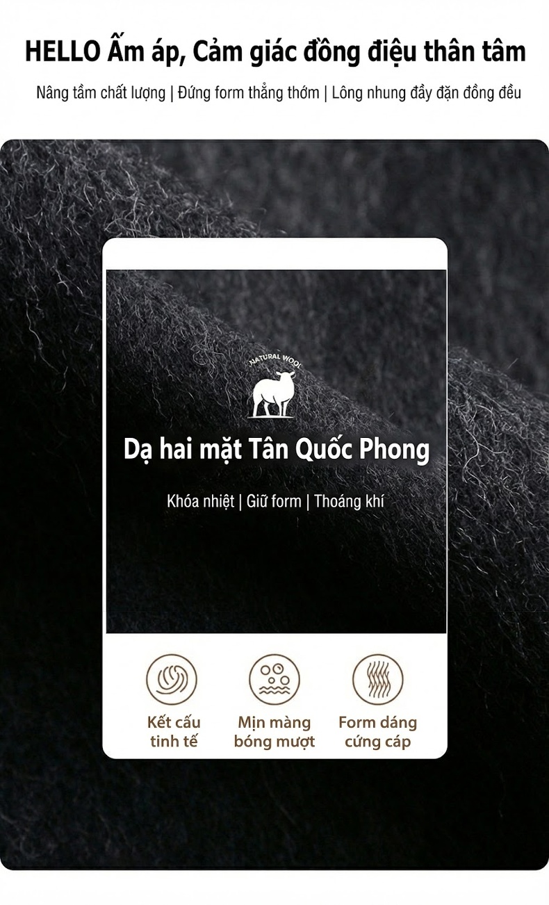 Áo Khoác Lông Cừu Ép Hai Mặt Cổ Tròn Tay Lỡ Dáng Ngắn Màu Đen, Kem chi tiết 8
