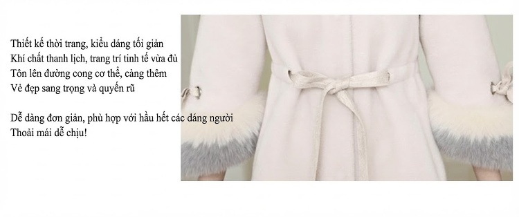 Áo Khoác Lông Cừu Ép Nữ Dáng Dài Vừa Cổ Lông Thú Màu Trắng Kem, Xám chi tiết 4