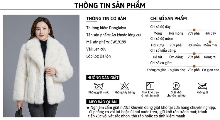 Áo Khoác Lông Cừu Ép Nữ Dáng Dài Vừa Cổ Lông Thú Màu Trắng Kem, Xám chi tiết 6