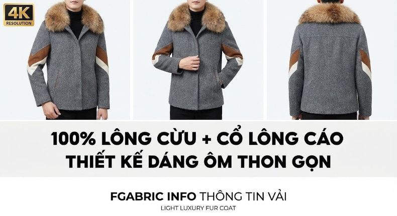 Áo khoác lông cừu liền da cừu dáng ngắn cổ lông cáo có mũ chi tiết 3