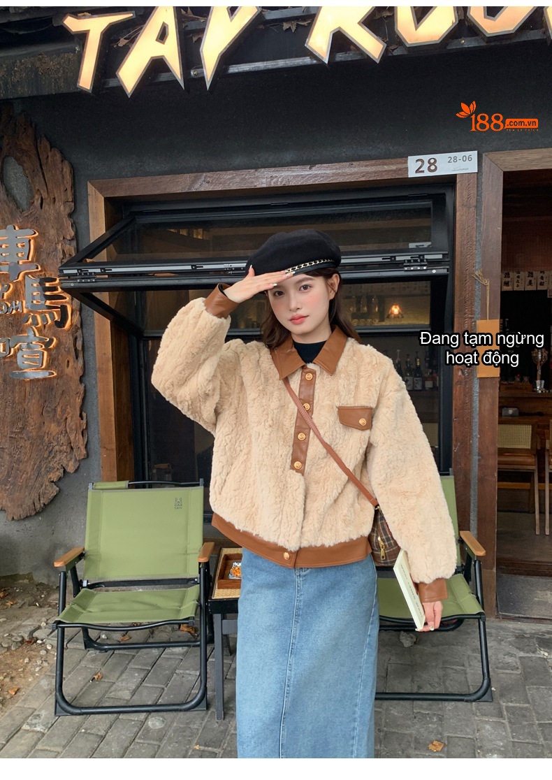 Áo Khoác Lông Cừu Non Dáng Ngắn Cổ Bẻ Phong Cách Thời Trang Nữ chi tiết 10