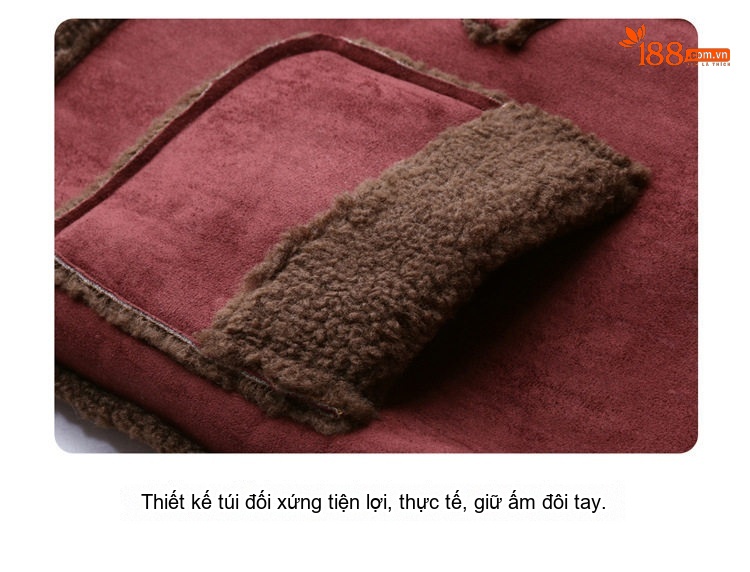 Áo Khoác Lông Cừu Non Dáng Ngắn Cổ Tàu Viền Lông Màu Hồng, Đỏ chi tiết 12