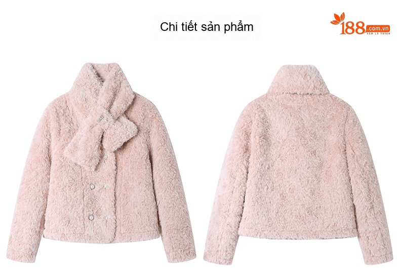 Áo Khoác Lông Cừu Non Kiểu Ngắn Cổ Nơ Màu Trắng, Hồng, Kem chi tiết 34