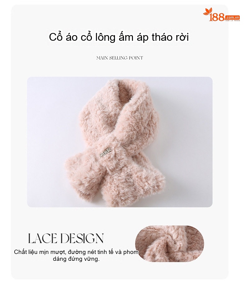 Áo Khoác Lông Cừu Non Kiểu Ngắn Cổ Nơ Màu Trắng, Hồng, Kem chi tiết 3