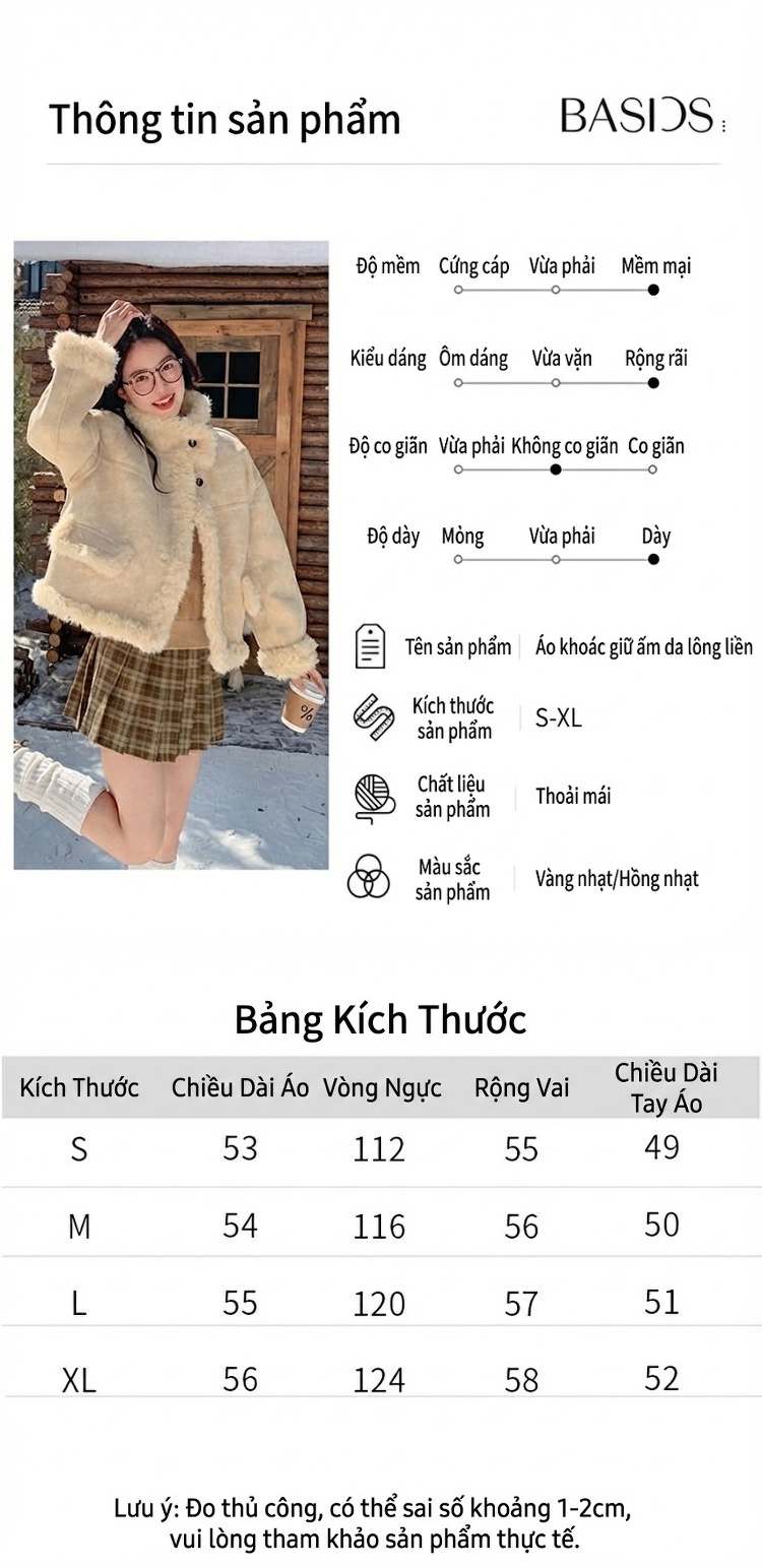 Áo Khoác Lông Cừu Non Lót Lông Kiểu Bomber Nữ Chất Giả Da Lộn Màu Kem, Hồng chi tiết 9