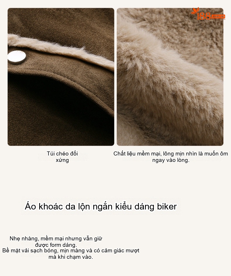 Áo Khoác Lông Cừu Non Nữ Dáng Ngắn Hàn Quốc Dáng Rộng Giữ Ấm Màu Nâu, Đỏ chi tiết 8