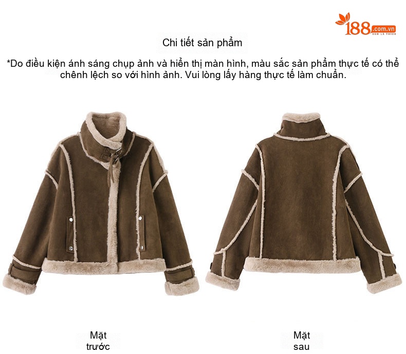 Áo Khoác Lông Cừu Non Nữ Dáng Ngắn Hàn Quốc Dáng Rộng Giữ Ấm Màu Nâu, Đỏ chi tiết 33