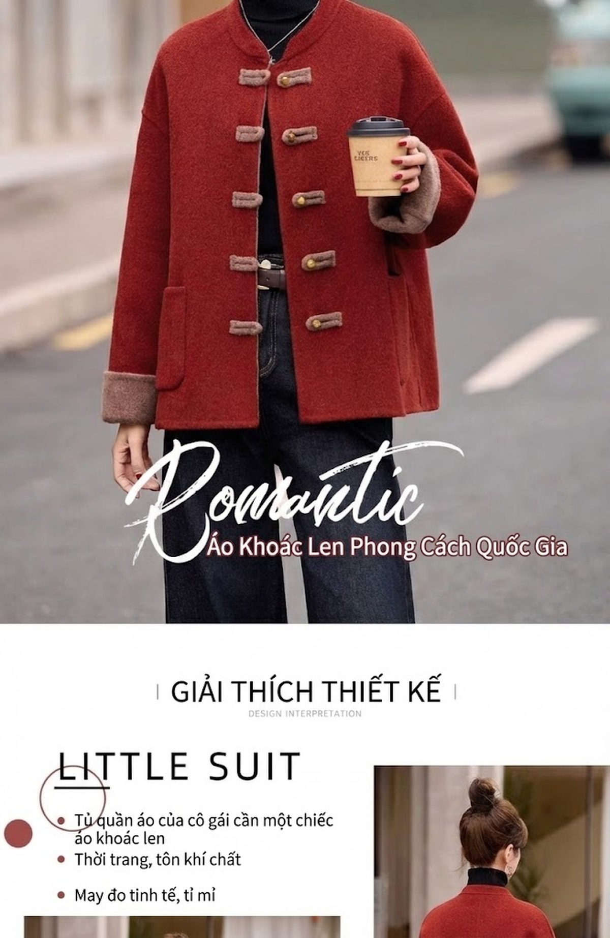Áo Khoác Lông Cừu Nữ Phong Cách Trung Hoa Tân Thời Thượng Cao Cấp Màu Đỏ, Nâu chi tiết 3