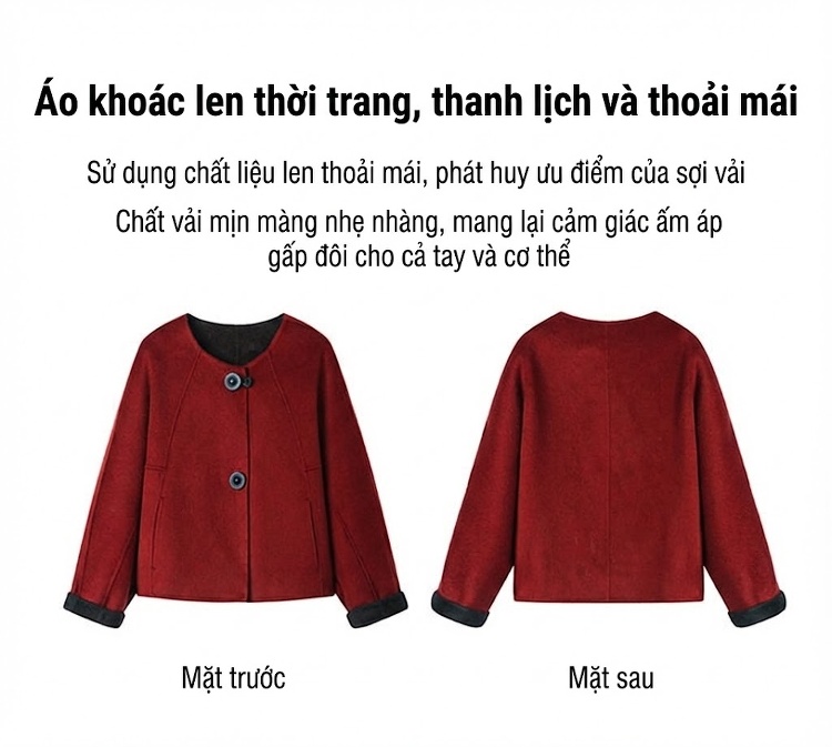 Áo Khoác Lông Ngắn Tay Lỡ Dáng Đứng Màu Đỏ, Trắng, Xám chi tiết 5