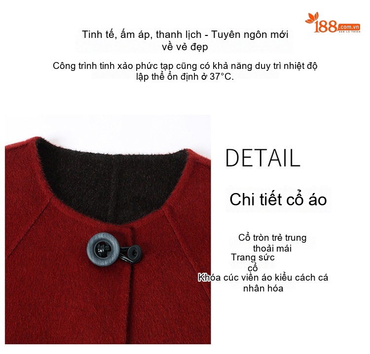 Áo Khoác Lông Ngắn Tay Lỡ Dáng Đứng Màu Đỏ, Trắng, Xám chi tiết 7