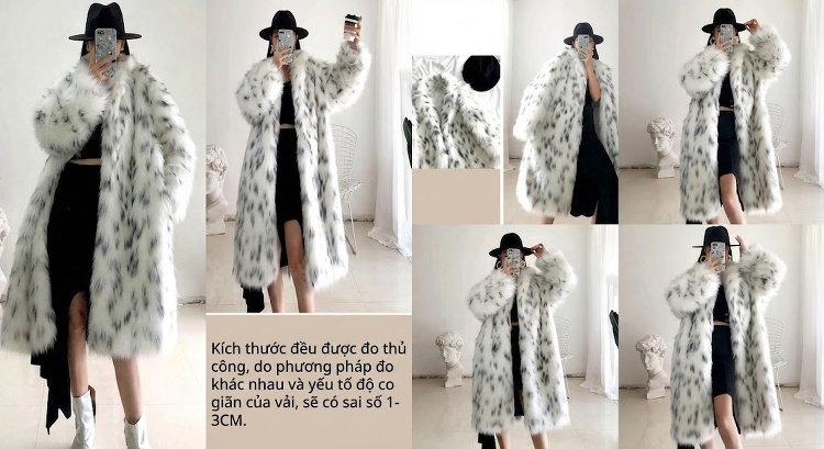 Áo Khoác Lông Nữ Dáng Dài Lông Cáo Giả Cao Cấp Phong Cách Thời Trang Màu Trắng Đốm Xám chi tiết 5