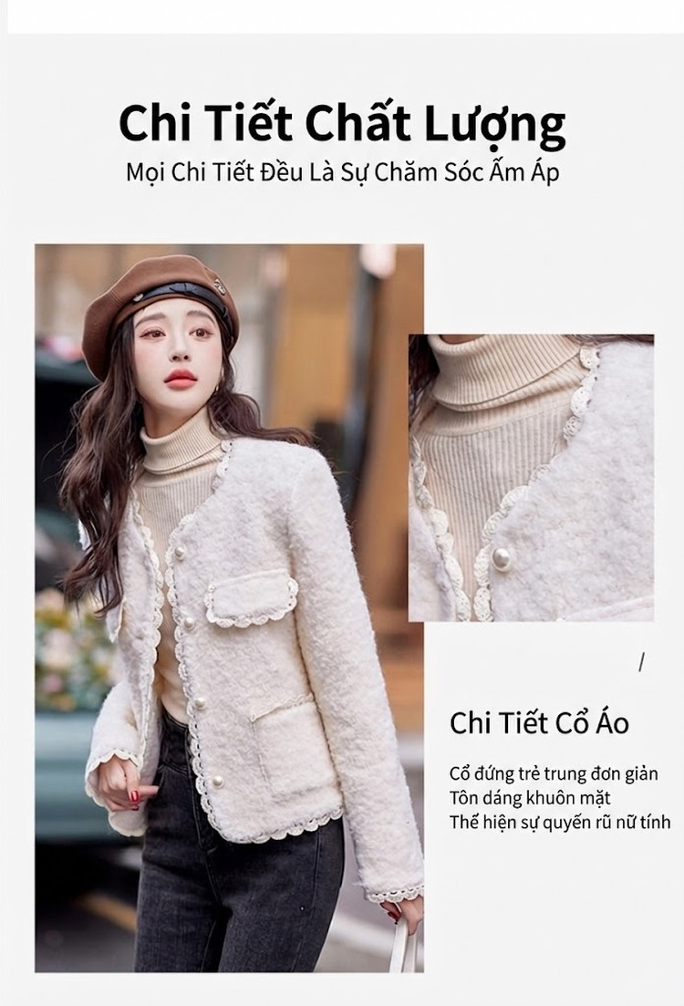 Áo Khoác Lông Nữ Ngắn Tay Dáng Ôm chi tiết 8