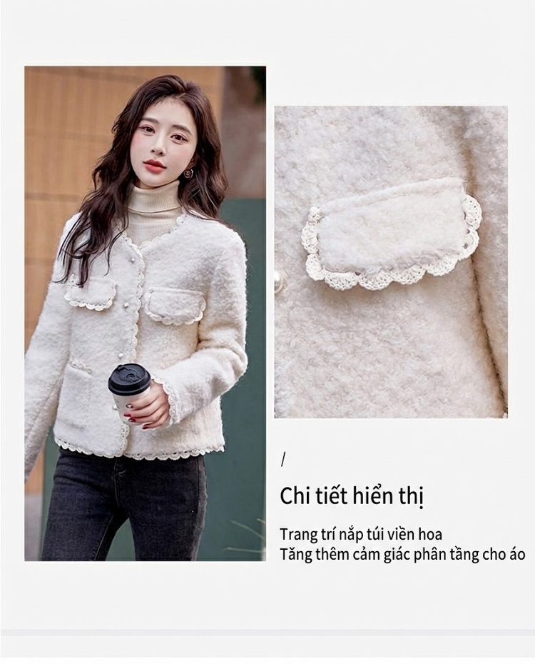 Áo Khoác Lông Nữ Ngắn Tay Dáng Ôm chi tiết 10