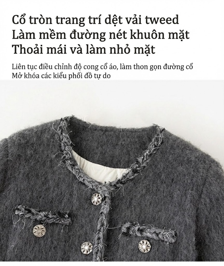 Áo Khoác Lông Vũ Nữ Dáng Ngắn Chất Liệu Nỉ Cao Cấp Màu Xám chi tiết 5