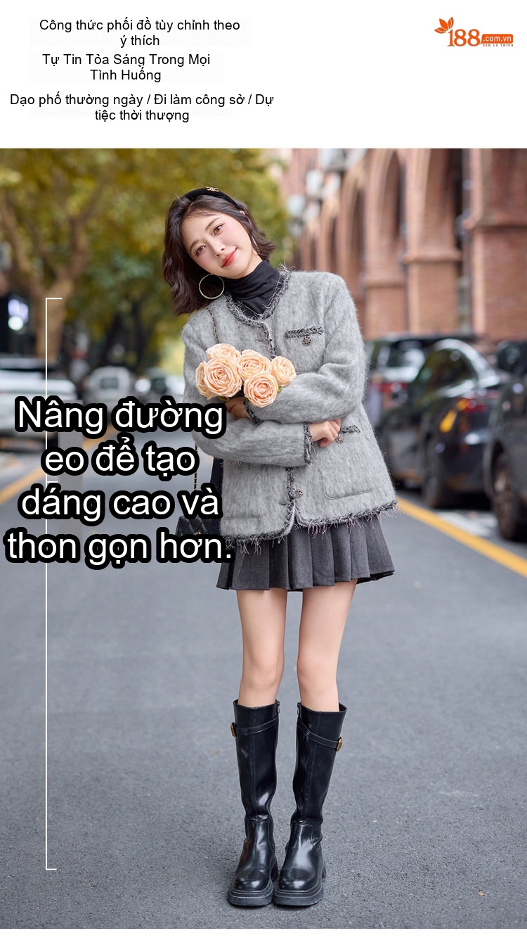 Áo Khoác Lông Vũ Nữ Dáng Ngắn Chất Liệu Nỉ Cao Cấp Màu Xám chi tiết 8