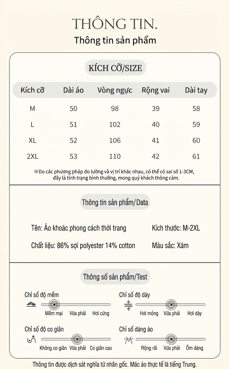 Áo Khoác Lửng Nữ Cổ Tròn Tay Dài Thiết Kế Tiểu Thư Thanh Lịch Màu Xám chi tiết 8