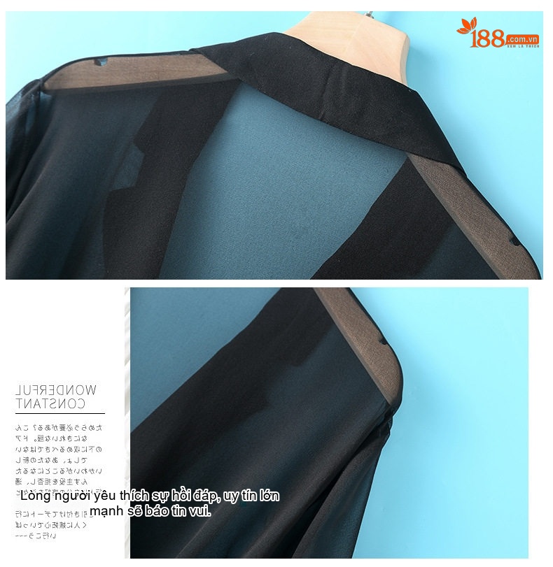 Áo Khoác Lửng Nữ Mỏng Mùa Hè Cổ chữ Vest Dáng Rộng Thắt Dây Chất Liệu Lụa Tằm Màu Trắng, Đen chi tiết 8
