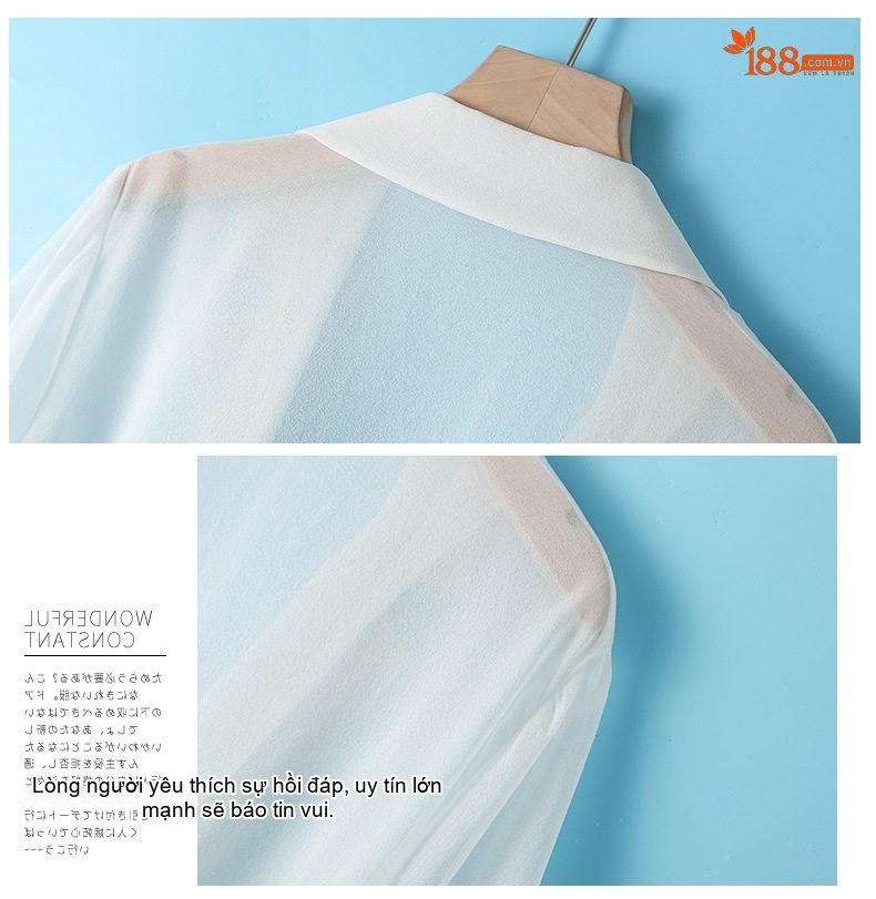 Áo Khoác Lửng Nữ Mỏng Mùa Hè Cổ chữ Vest Dáng Rộng Thắt Dây Chất Liệu Lụa Tằm Màu Trắng, Đen chi tiết 14