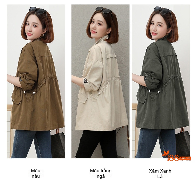 Áo Khoác Lửng Nữ Phong Cách Hàn Quốc Dáng Rộng Màu Nâu, Xanh, Kem chi tiết 8