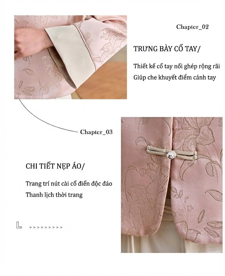 Áo Khoác Lửng Nữ Phong Cách Trung Hoa Cổ Điển Thêu Hoa Tay Lỡ Màu Trắng Kem, Hồng chi tiết 7