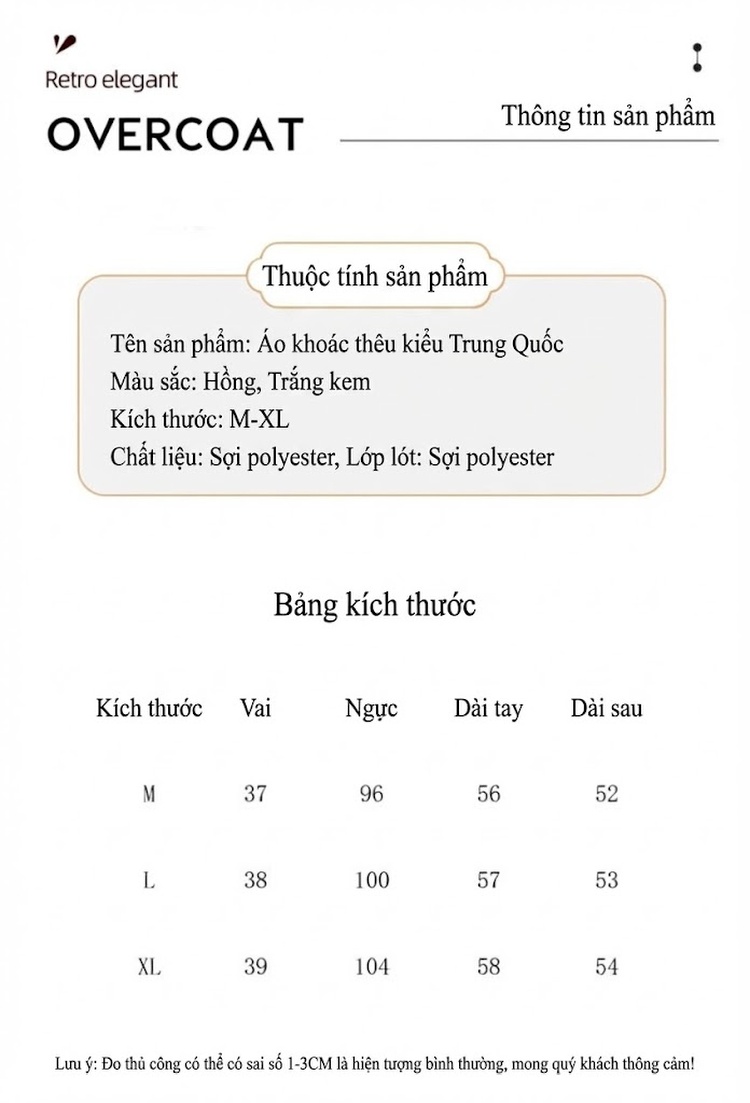 Áo Khoác Lửng Nữ Phong Cách Trung Hoa Cổ Điển Thêu Hoa Tay Lỡ Màu Trắng Kem, Hồng chi tiết 10