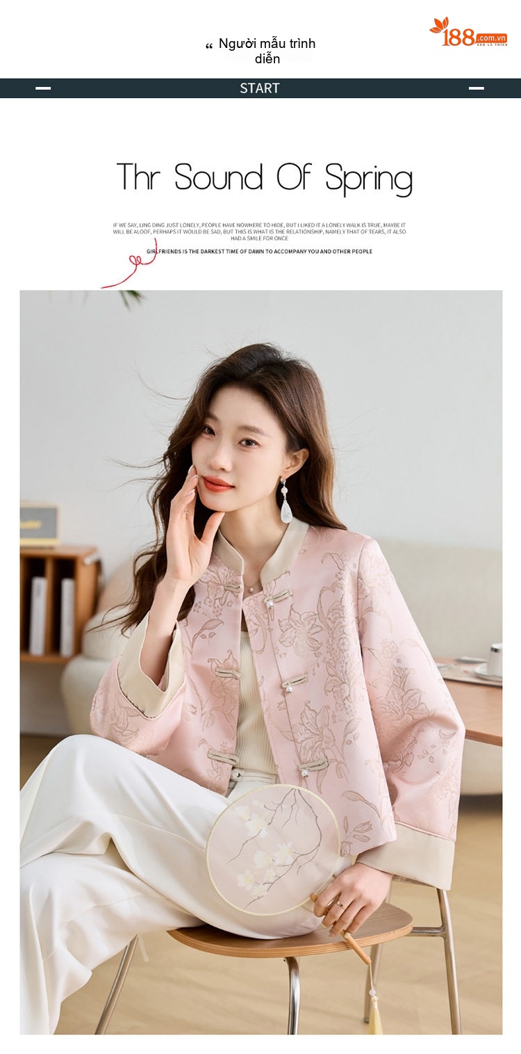 Áo Khoác Lửng Nữ Phong Cách Trung Hoa Cổ Điển Thêu Hoa Tay Lỡ Màu Trắng Kem, Hồng chi tiết 11