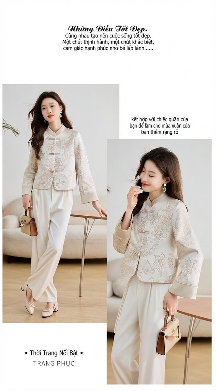 Áo Khoác Lửng Nữ Phong Cách Trung Hoa Cổ Điển Thêu Hoa Tay Lỡ Màu Trắng Kem, Hồng chi tiết 20