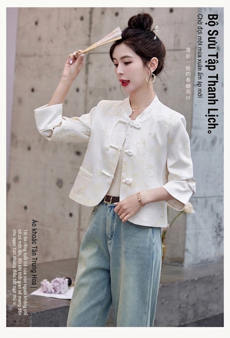 Áo Khoác Lửng Nữ Phong Cách Trung Hoa Thêu Hoa Nhỏ Nhắn chi tiết 1