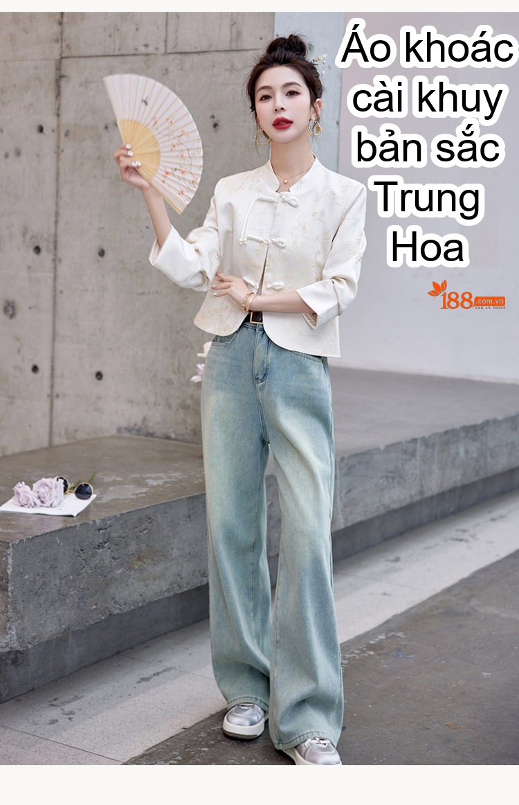 Áo Khoác Lửng Nữ Phong Cách Trung Hoa Thêu Hoa Nhỏ Nhắn chi tiết 5