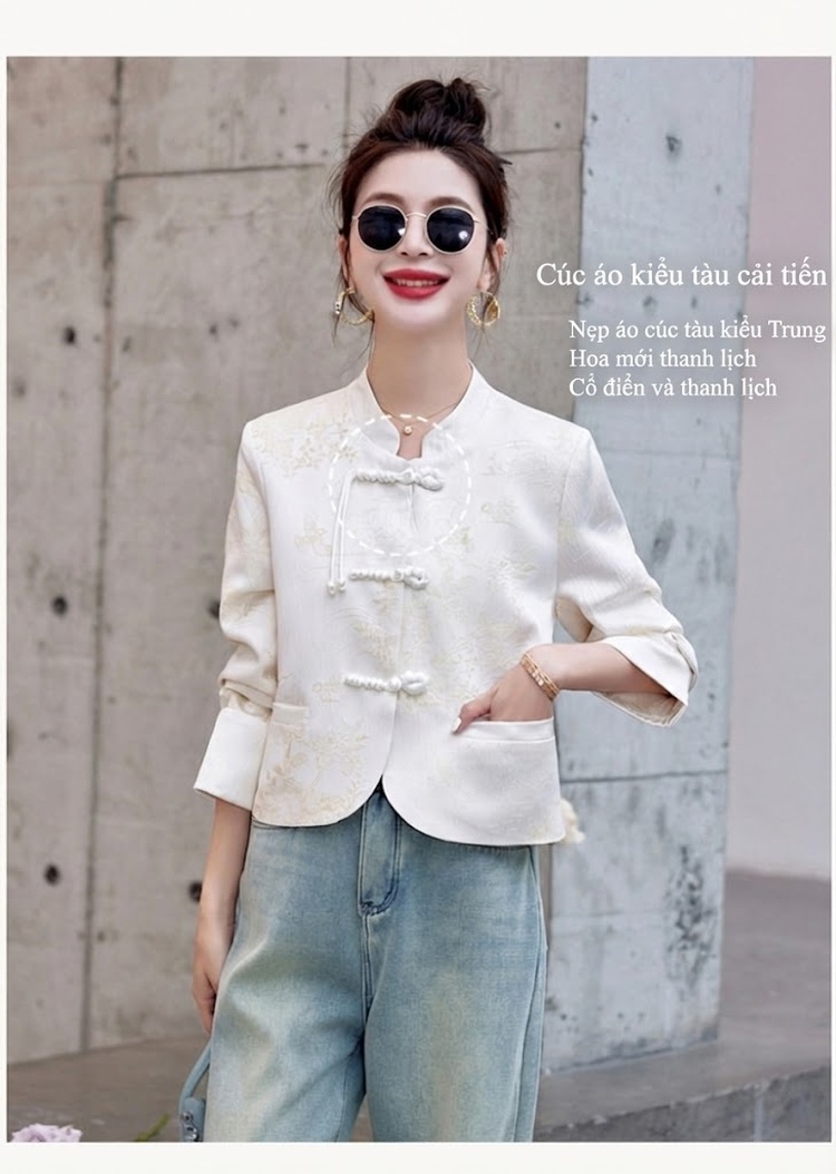 Áo Khoác Lửng Nữ Phong Cách Trung Hoa Thêu Hoa Nhỏ Nhắn chi tiết 6