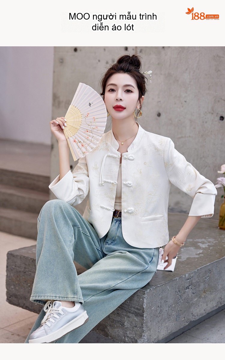 Áo Khoác Lửng Nữ Phong Cách Trung Hoa Thêu Hoa Nhỏ Nhắn chi tiết 11