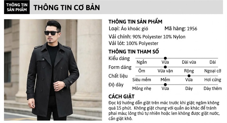 Áo Khoác Măng Tô Nam Dáng Dài Qua Gối Hai Hàng Khuy Lót Lông Cừu Tháo Rời Màu Đen, Nâu chi tiết 3