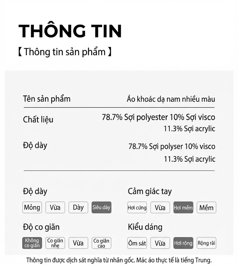 Áo Khoác Măng Tô Nam Dáng Dài Vải Lông Cừu Dày Dặn Màu Đen, Nâu, Xám chi tiết 7