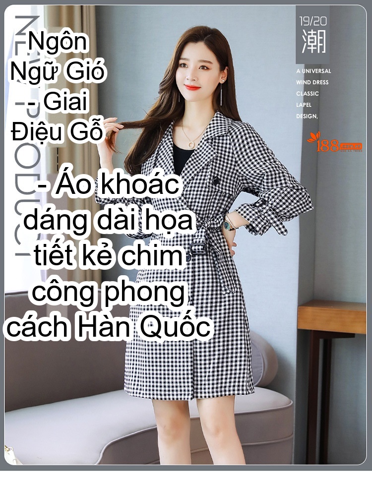 Áo Khoác Măng Tô Nữ Dáng Dài Họa Tiết Caro Phong Cách Hàn Quốc chi tiết 1