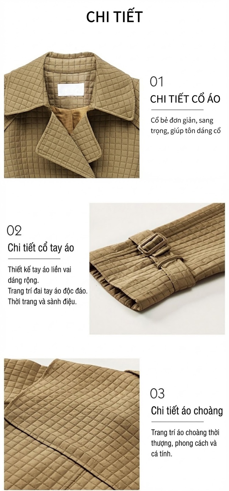 Áo Khoác Măng Tô Nữ Dáng Dài Thiết Kế Rộng Phong Cách Hàn Quốc Màu Nâu, Đen chi tiết 6