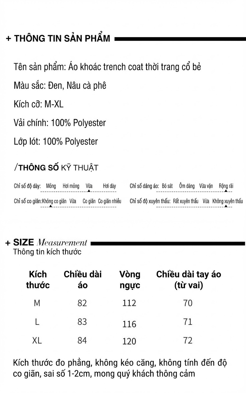Áo Khoác Măng Tô Nữ Dáng Dài Thiết Kế Rộng Phong Cách Hàn Quốc Màu Nâu, Đen chi tiết 7