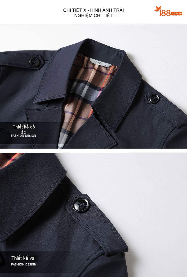 Áo Khoác Mangto Nam Dáng Dài Vừa Cổ chữ Vest Cài Nút Phong Cách Lịch Lãm Màu Đen, Nâu, Kem, Xanh Navy chi tiết 12